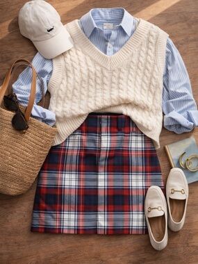 Vineyard Vines Red, Navy & White Plaid Mini Skirt